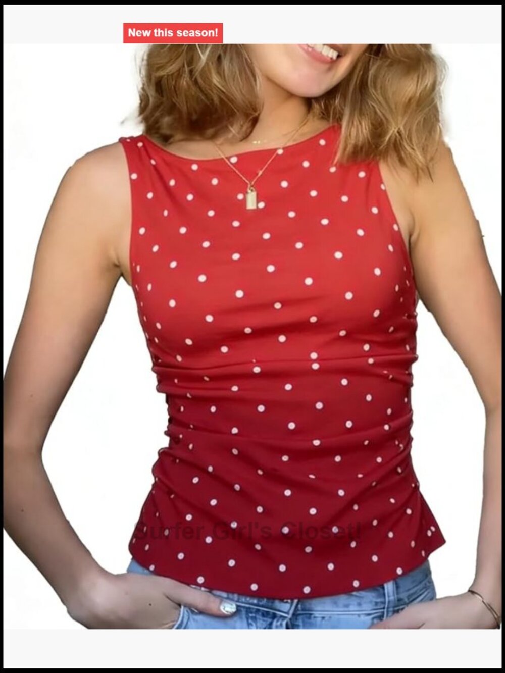 Women's Polka Dot Tank Top with Back Ties Stretchy Cotton Blend Ruched Sides